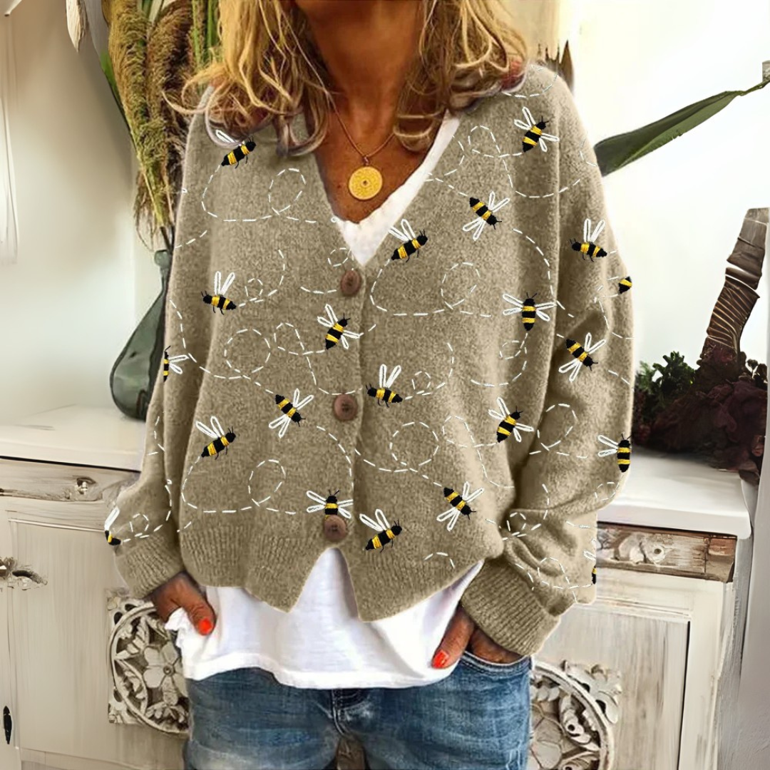 Aurore — Cardigan fleuri en maille douce